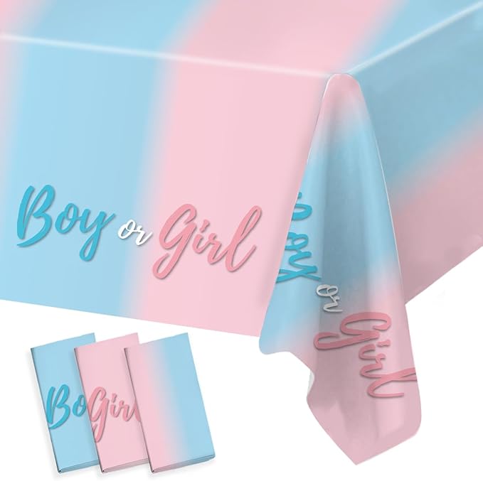 3PCS Plastic Gender Reveal Tablecloths Gender Reveal Party Supplies