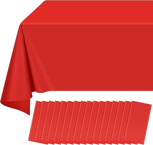 16 Pack Red Plastic Tablecloth for Rectangle Tables, Premium