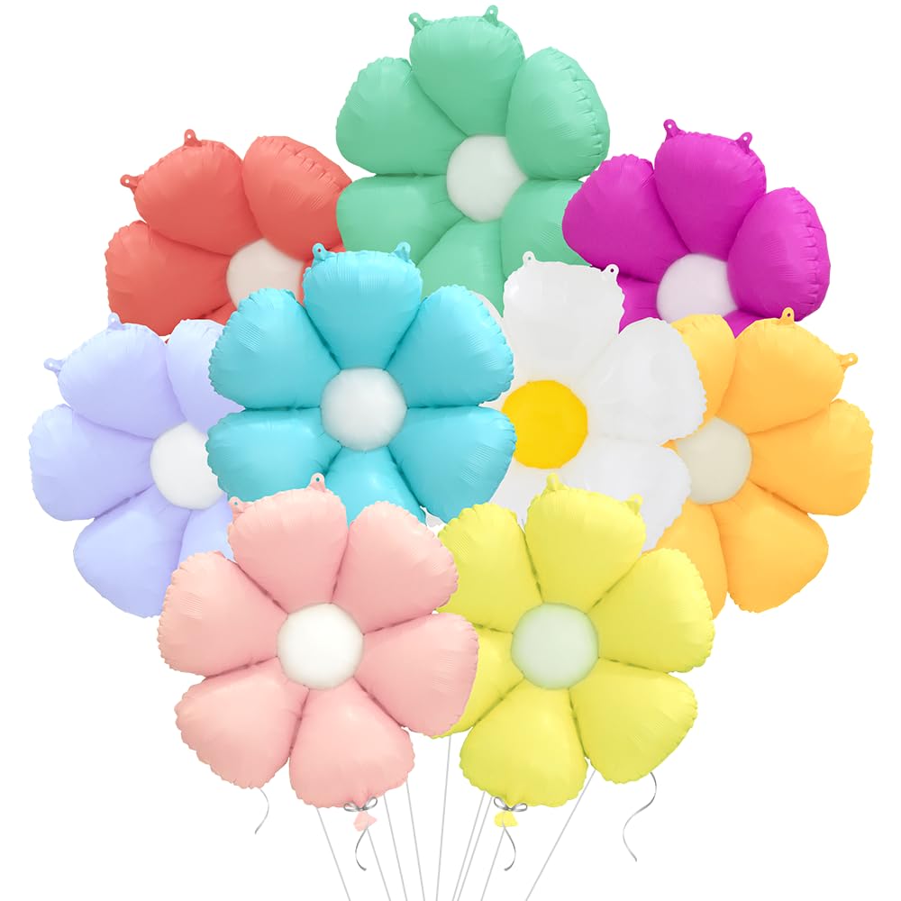 Cute Matte Daisy Flower Balloon Rainbow Garland Groovy Boho Daisy