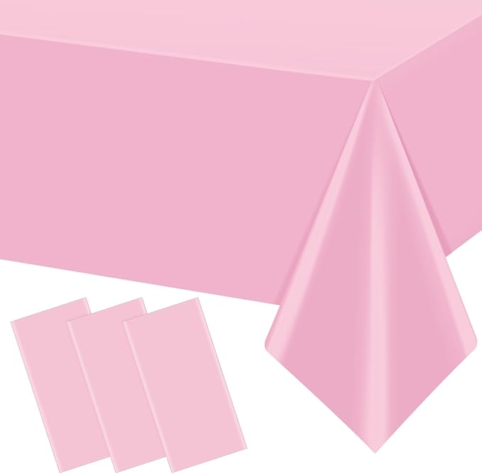 3Pcs Light Pink Tablecloth,Disposable Plastic Tablecloths,Waterproof
