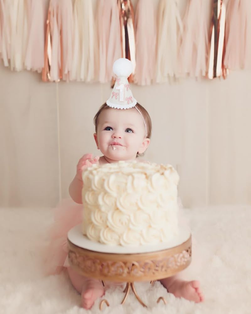 Ereniko White Pink Bow Party Hat First Birthday Hat Girl 1 Birthday