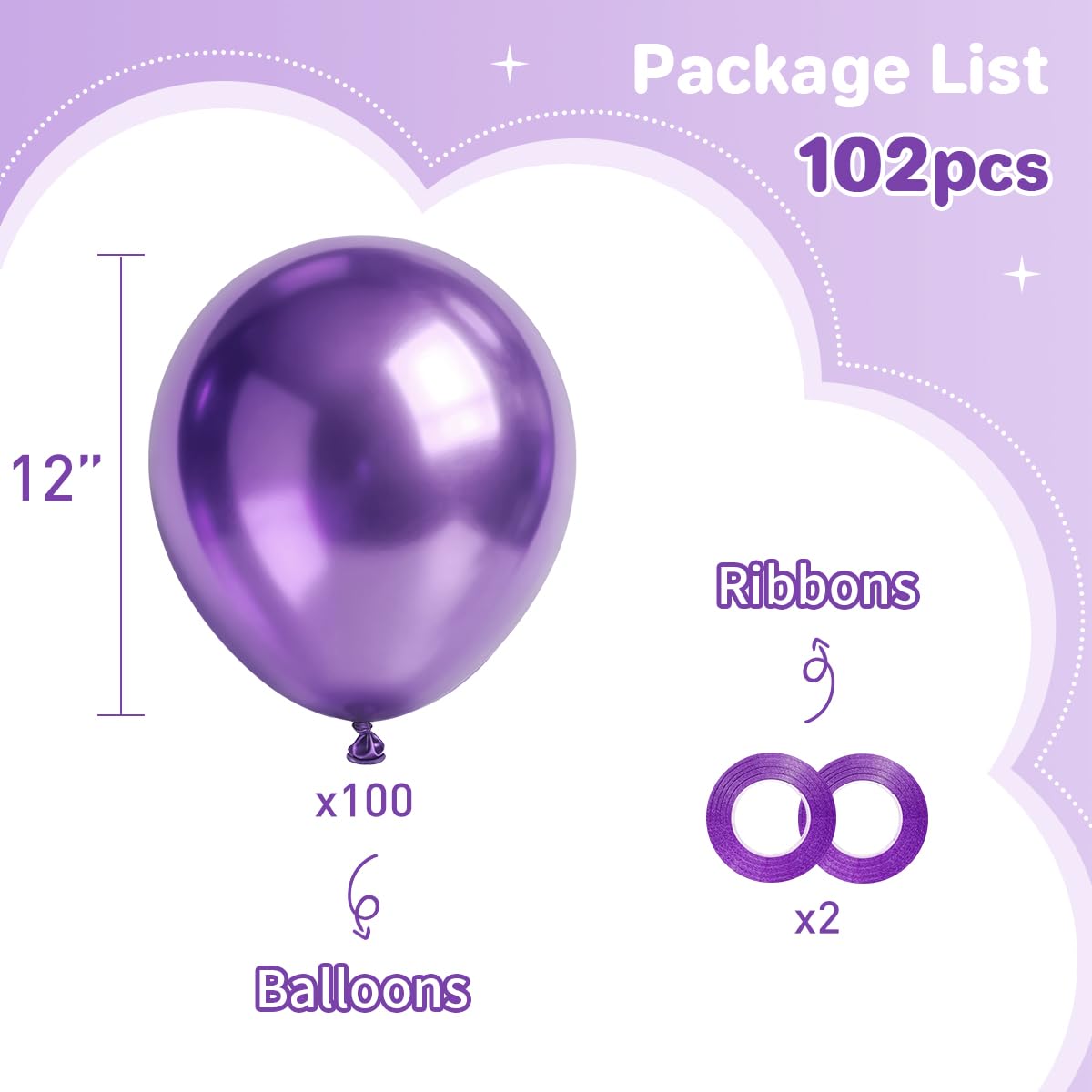 MEBAY Chrome Metallic Purple Balloons 12 inch, 100 Pcs Latex Shiny