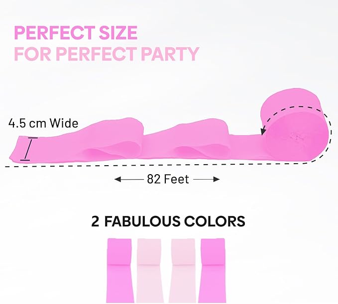 Captain Décor 4 Hot Pink Streamers, 328ft Crepe Paper Streamers Rolls
