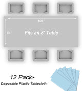 QIKSION Light Blue Plastic Table Cloth Disposable 12 Pack, 54 x 108