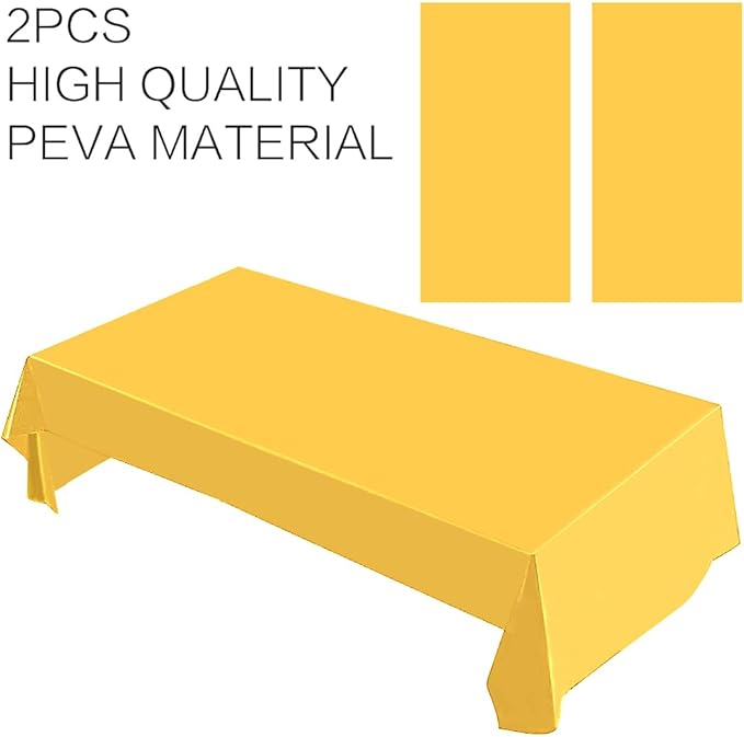 2 Packaging Yellow Plastic Tablecloth, 54 inch x108 inch Rectangular