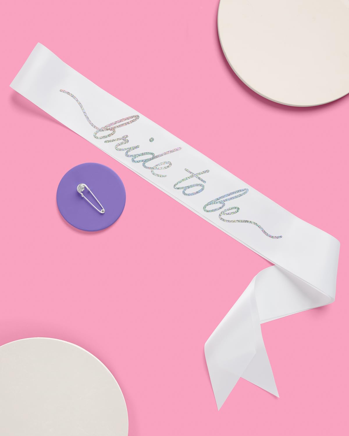 xo, Fetti White Satin Bride to Be Sash, Iridescent Foil | Bachelorette