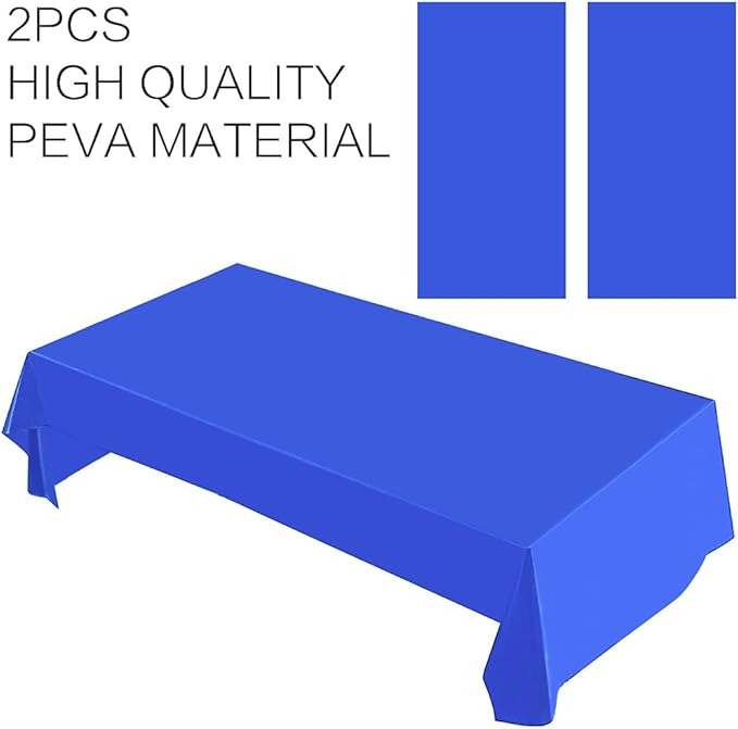 2 Packaging Blue Plastic Tablecloth, 54 inch x108 inch Rectangular