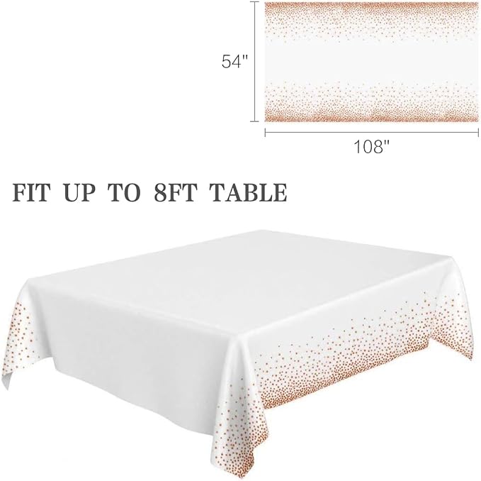 2 Packaging White and Rose Gold Plastic Tablecloth, 54 inch x108 inch