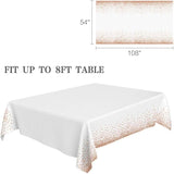 2 Packaging White and Rose Gold Plastic Tablecloth, 54 inch x108 inch