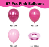 YMSZ Pink Balloons, 67pcs 12 Inch Hot Pink Balloons Metallic Chrome
