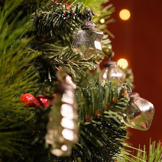 Indian Shelf 25 Piece Glass Silver Gold Christmas Ornaments Premium