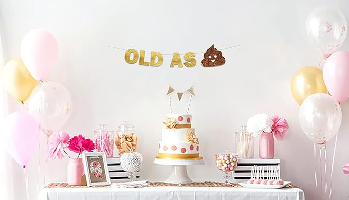 Pre-Strung Old As Glitter Banner - Funny Retirement Decorations for