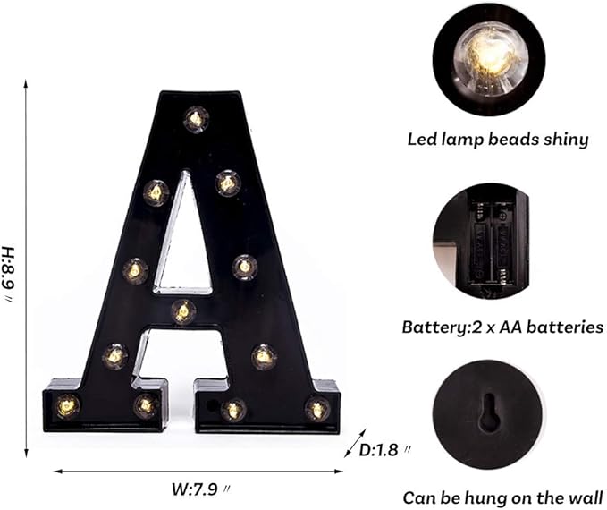 Foaky Black Light Up Letters,Black and Gold Party Decorations, Black