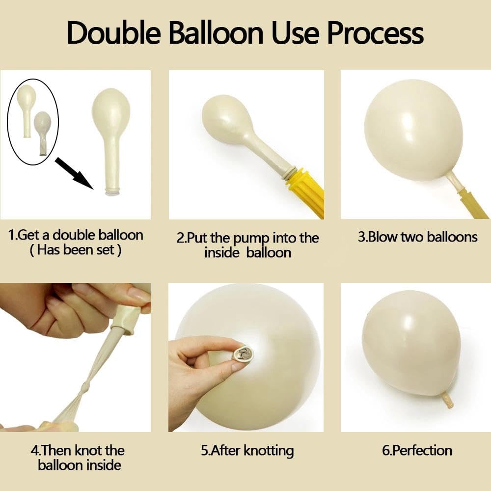 Pearl Sand White Balloon Arch Kit with Black Bow Double Stuffed Pearl