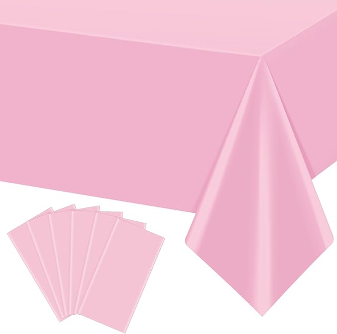 6Pcs Light Pink Tablecloth,Disposable Plastic Tablecloths,Waterproof