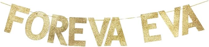 Foreva Eva Gold Glitter Paper Banner, Wedding/Engagement/Valentine's