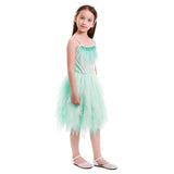 Kids Girls Spaghetti Strap Lace Feather Fringes Tutu Tulle Swan