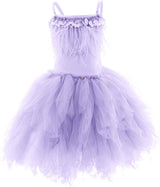 Girls Spaghetti Strap Swan Princess Dance Costume Feather Fringes