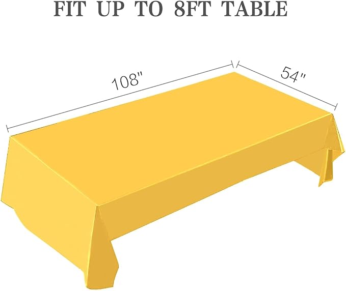 2 Packaging Yellow Plastic Tablecloth, 54 inch x108 inch Rectangular