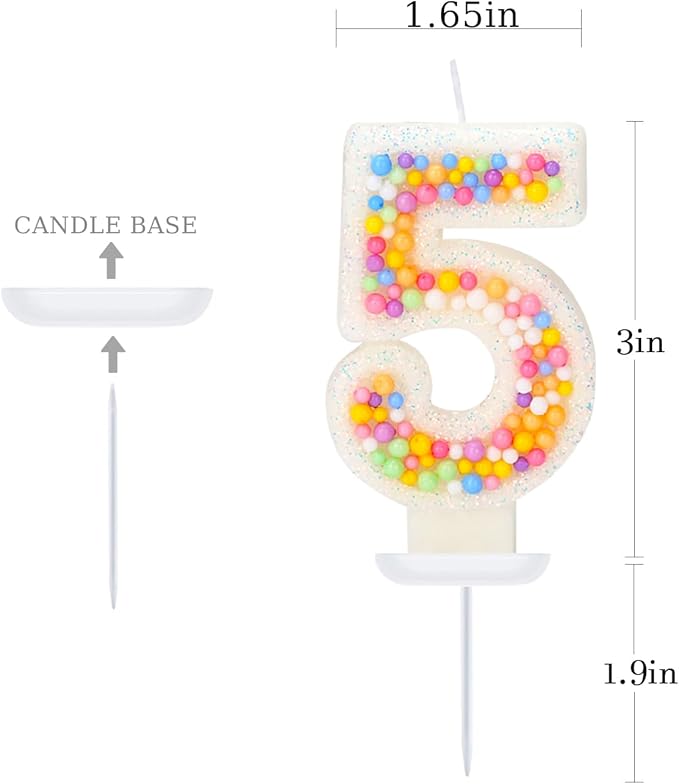 Number 5 Birthday Candle - Colorful Macaron Candles, 5 Candle