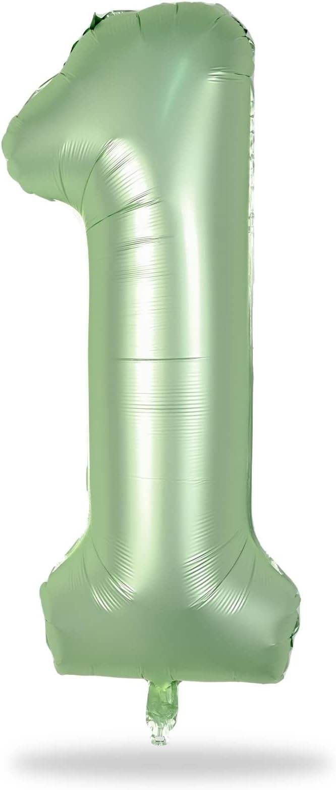 Sage Green 1 Balloons, 40 Inch Giant Olive Green Helium Foil Number