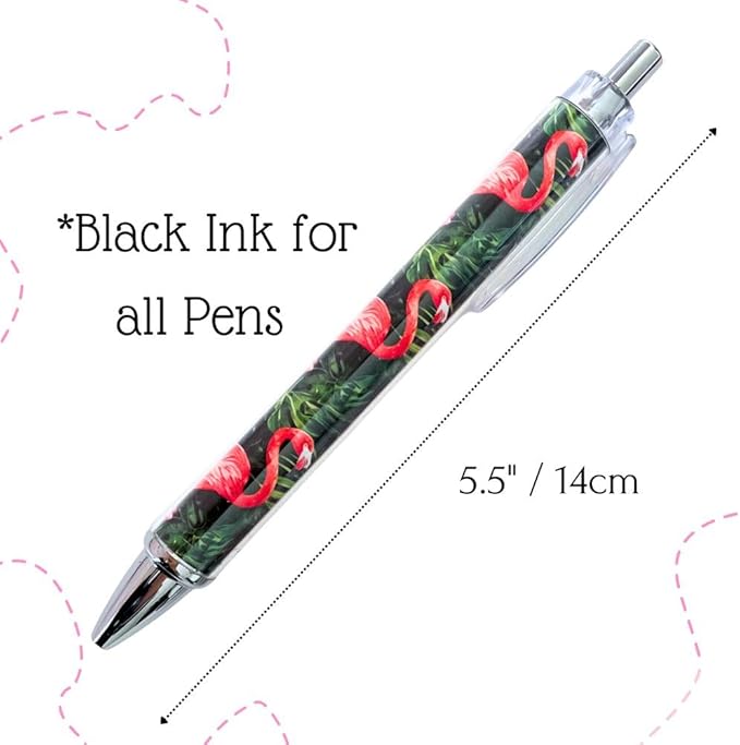 8PC Flamingo Pens Cute Floral Tropical Summer Beach Whimsical Funny