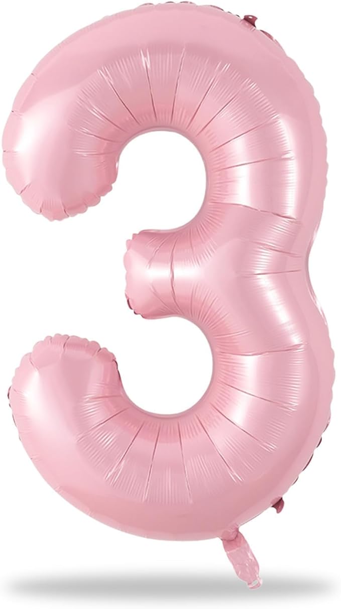 Pastel Pink Number 3 Balloon, 40 Inch Giant Pearl Light Pink Helium