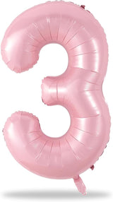 Pastel Pink Number 3 Balloon, 40 Inch Giant Pearl Light Pink Helium