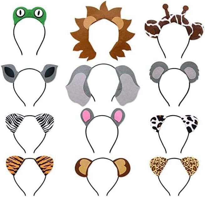 12pcs Jungle Animal Safari Headbands with Animal Hair Hoops Photo