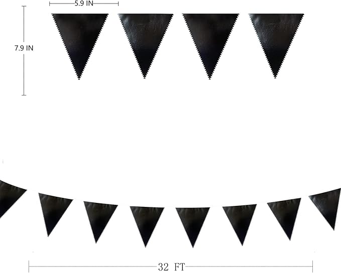 Black Party Decorations Triangle Pennant Banner Flag Black Metallic