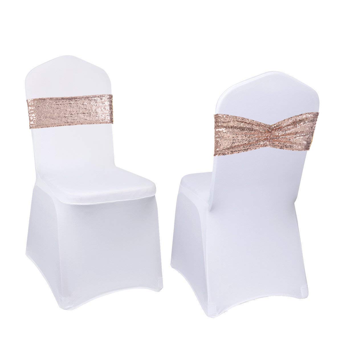 Eternal Beauty Set of 20 Sequin Sashes Bow Rose Gold Chair Sashes for