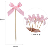 24pcs Bow Cupcake Toppers - Girls Pink Bow Cake Picks Party