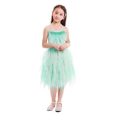 Kids Girls Spaghetti Strap Lace Feather Fringes Tutu Tulle Swan