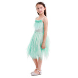 Kids Girls Spaghetti Strap Lace Feather Fringes Tutu Tulle Swan