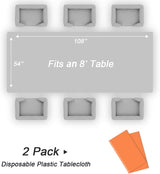 QIKSION Orange Plastic Table Cloth Disposable 2 Pack, 54 x 108 Inch