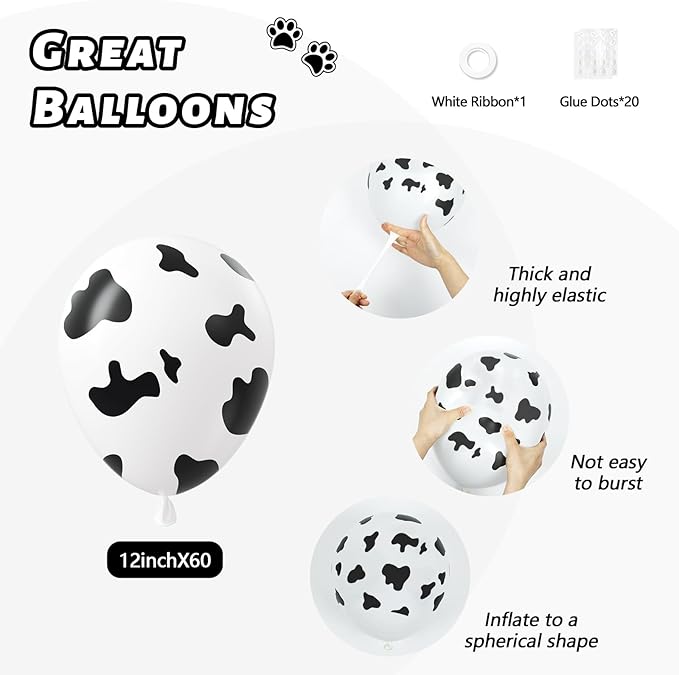 60pcs Cow Print Balloons, Latex Cow Balloons for Farm Cowboy Cowgirl