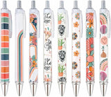 8PC Boho Pens Bohemian Rainbow Hippie Daisy Floral Cactus Highland