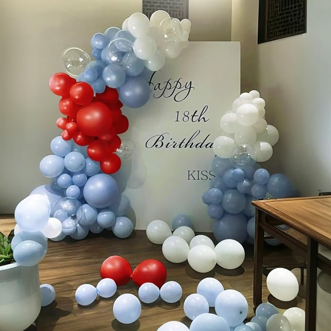 MEBAY Dusty Blue Gray Red Silver Balloon Arch Kit, 141 Pcs Dusty Blue