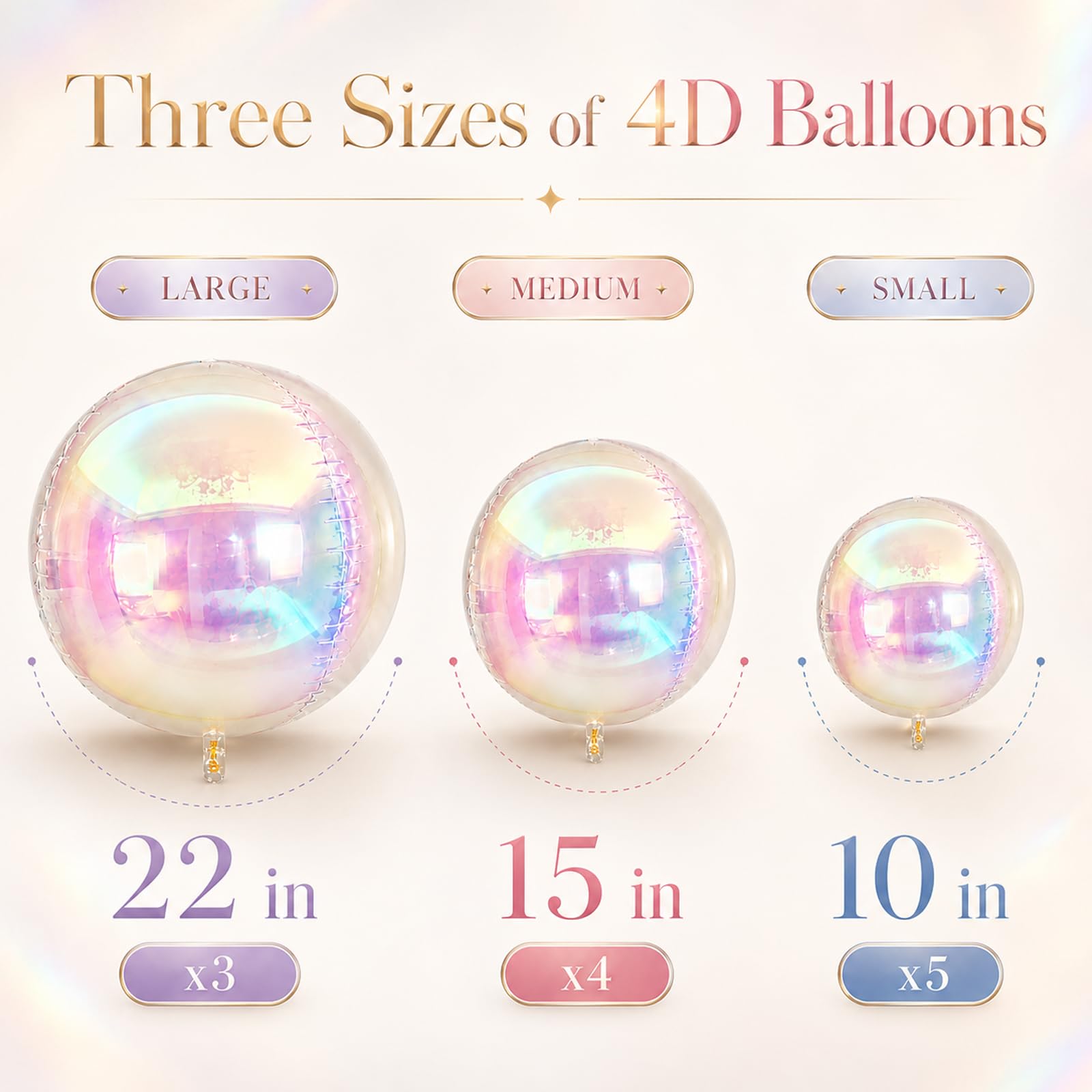 12 Pcs Iridescent 4D Round Foil Balloons, 22'' 15'' 10'' Holographic