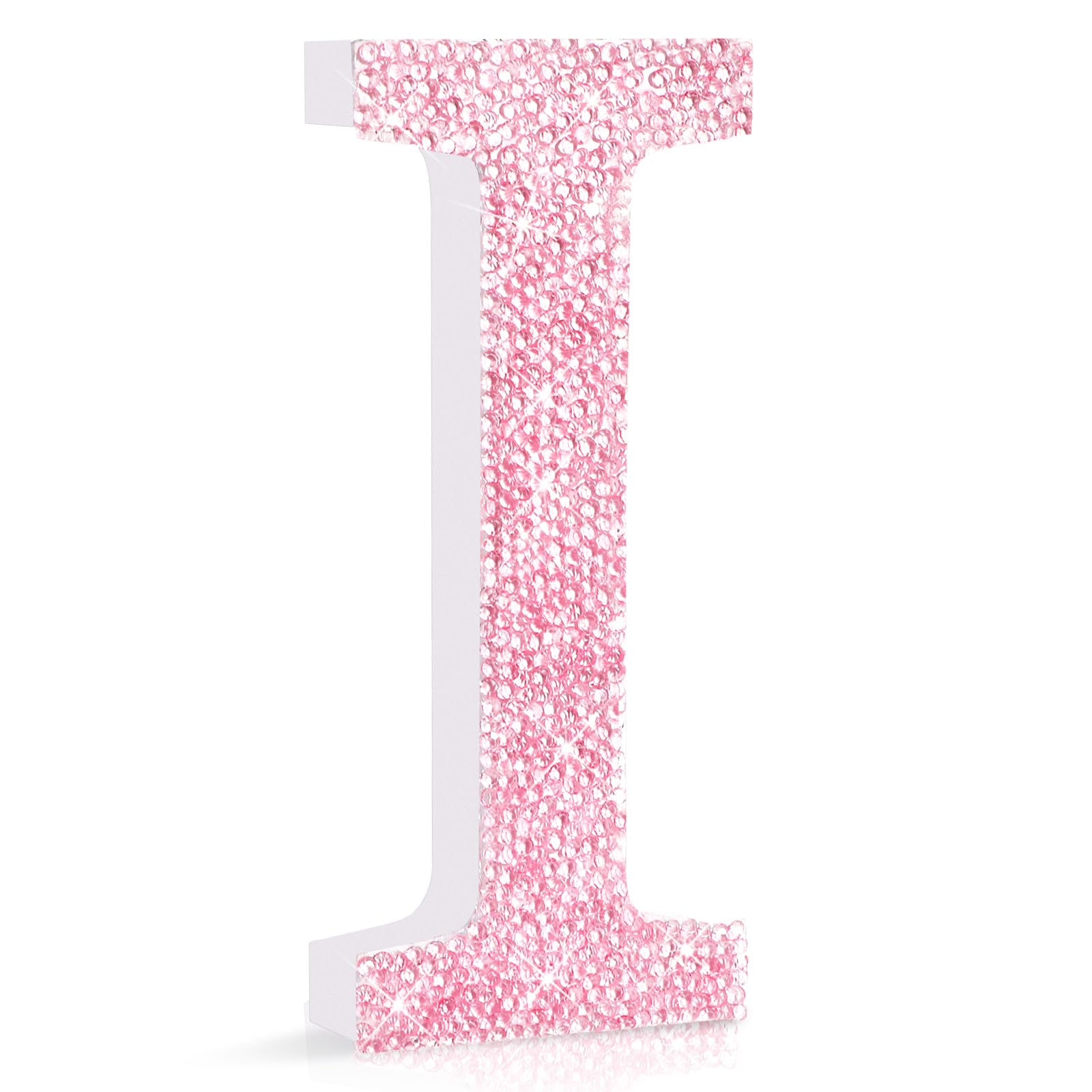 Qunclay Pink Crystal Diamond Letter Wall Decor, Glitter Wooden Bling