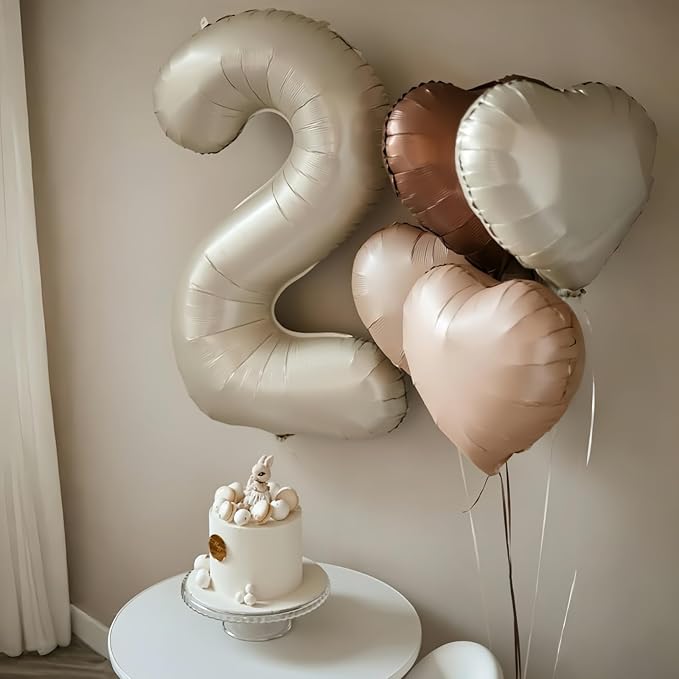 Large Number 2 Balloons, 40'' Beige Nude 2 Balloon with Foil Cream
