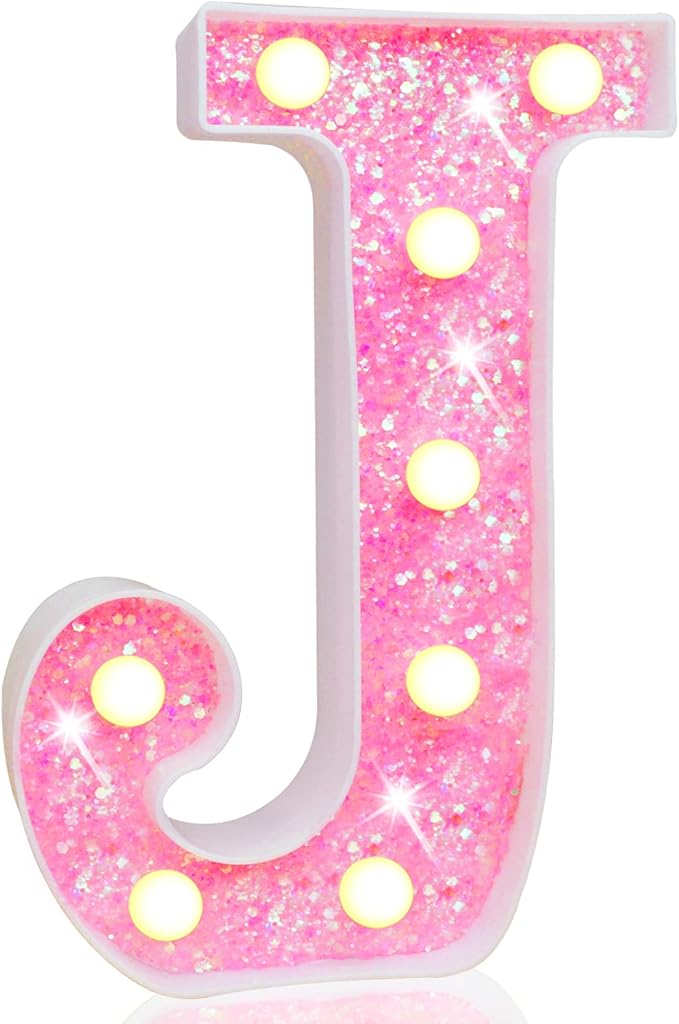 Pooqla LED Marquee Letter Lights, Light Up Pink Letters Glitter Alphab