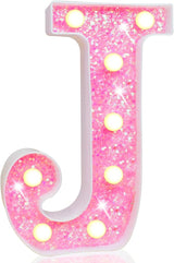 Pooqla LED Marquee Letter Lights, Light Up Pink Letters Glitter Alphab