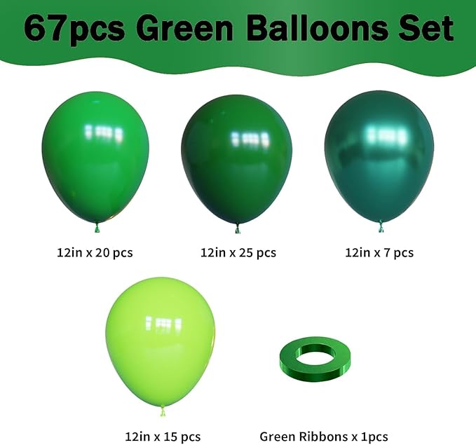YMSZ Green Balloons, 67pcs 12 Inch Metallic Green Dark Green Lime