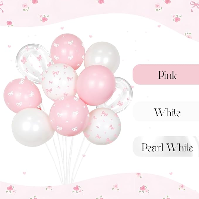 60pcs Pink Bow Balloons 12inch with Pink White Clear Bow Balloons for