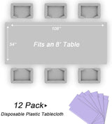 QIKSION Lavender Plastic Table Cloth Disposable 12 Pack, 54 x 108