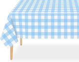 QIKSION Light Blue Gingham Tablecloth Disposable 3 Pack, 54 x 108