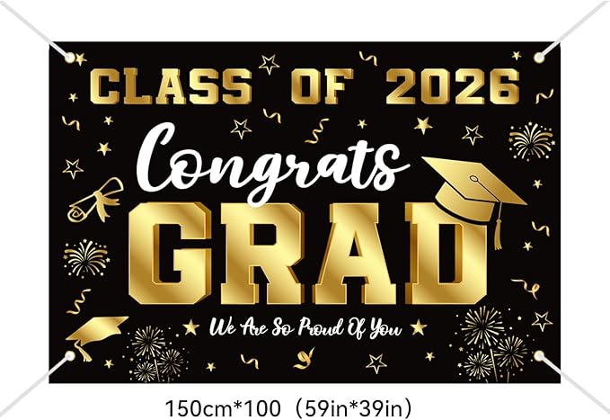 Graduation Decorations 2026 Set Black Gold Congrats Grad Decor Set