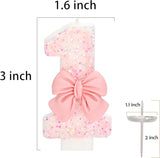 21st Birthday Candles for Cake, Pink Bow Number Cake Candles, 2.76