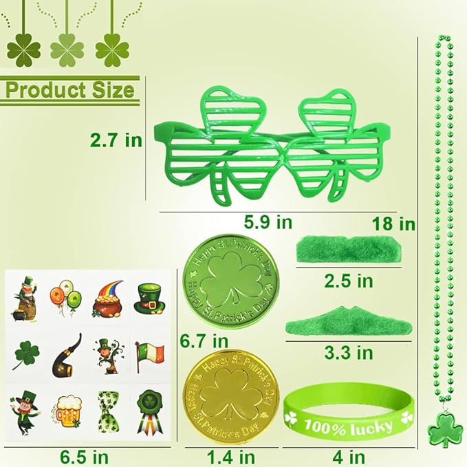 168Pcs St Patrick's Day Party Favor Set Include Green Beads Shamrock